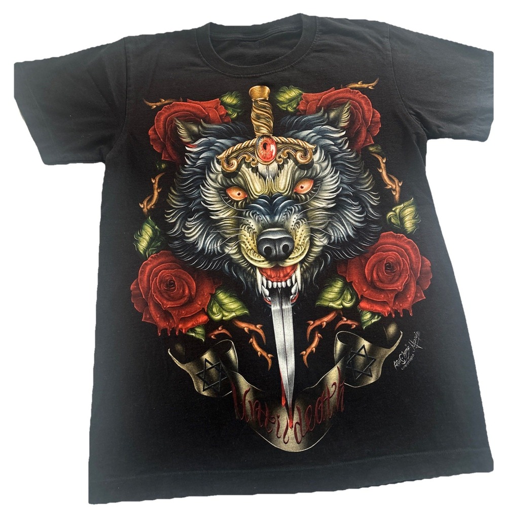 Vintage Rock Chang Women's Graphic Tee Size M Cotton Biker Gothic Tattoo Y2K-90s